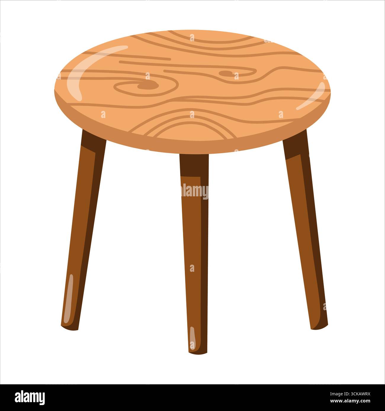 Tabouret rond en bois dans un style rustique simple. Petite table à thé maison. Illustration isolée de vecteur de dessin animé sur fond blanc. Illustration de Vecteur