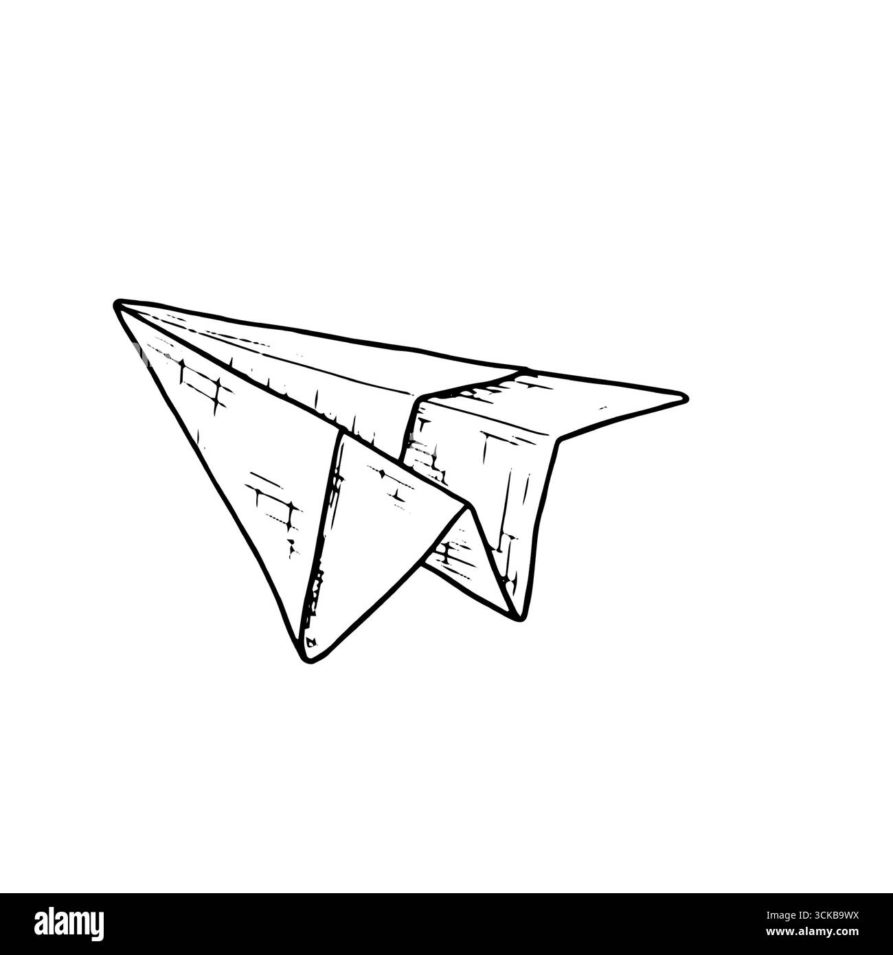 Avion en papier pour enfants, croquis noir et blanc. Illustration vectorielle. Jouet volant, isolé sur fond blanc. Thème de l'enfance, anniversaire, pour l'impression Illustration de Vecteur