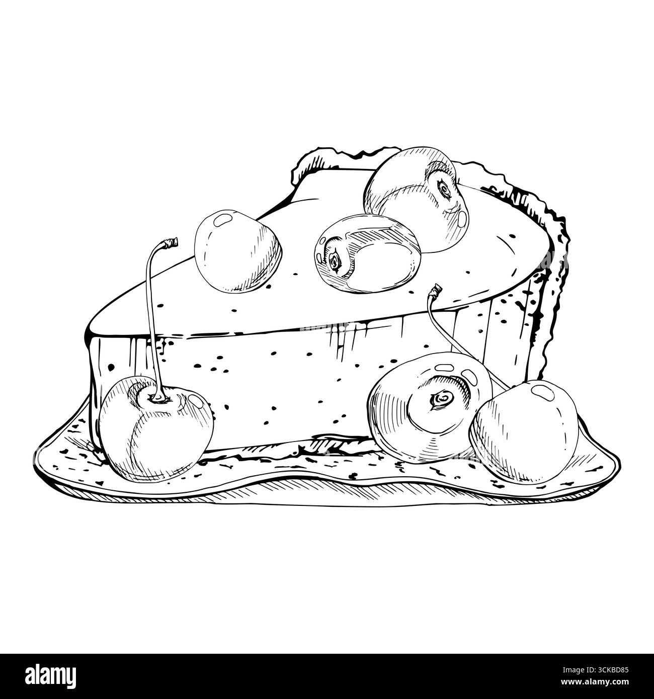 Portion de cheesecake avec cerises glacées, torte de mousse soufflé plaquée sur plat en céramique. Illustration de dessert dessinée à la main isolée dans l'encre vectorielle. Cuisine Illustration de Vecteur Portion de cheesecake avec cerises glacées, torte de mousse soufflé plaquée sur plat en céramique. Illustration de dessert dessinée à la main isolée dans l'encre vectorielle. Cuisine Illustration de Vecteur