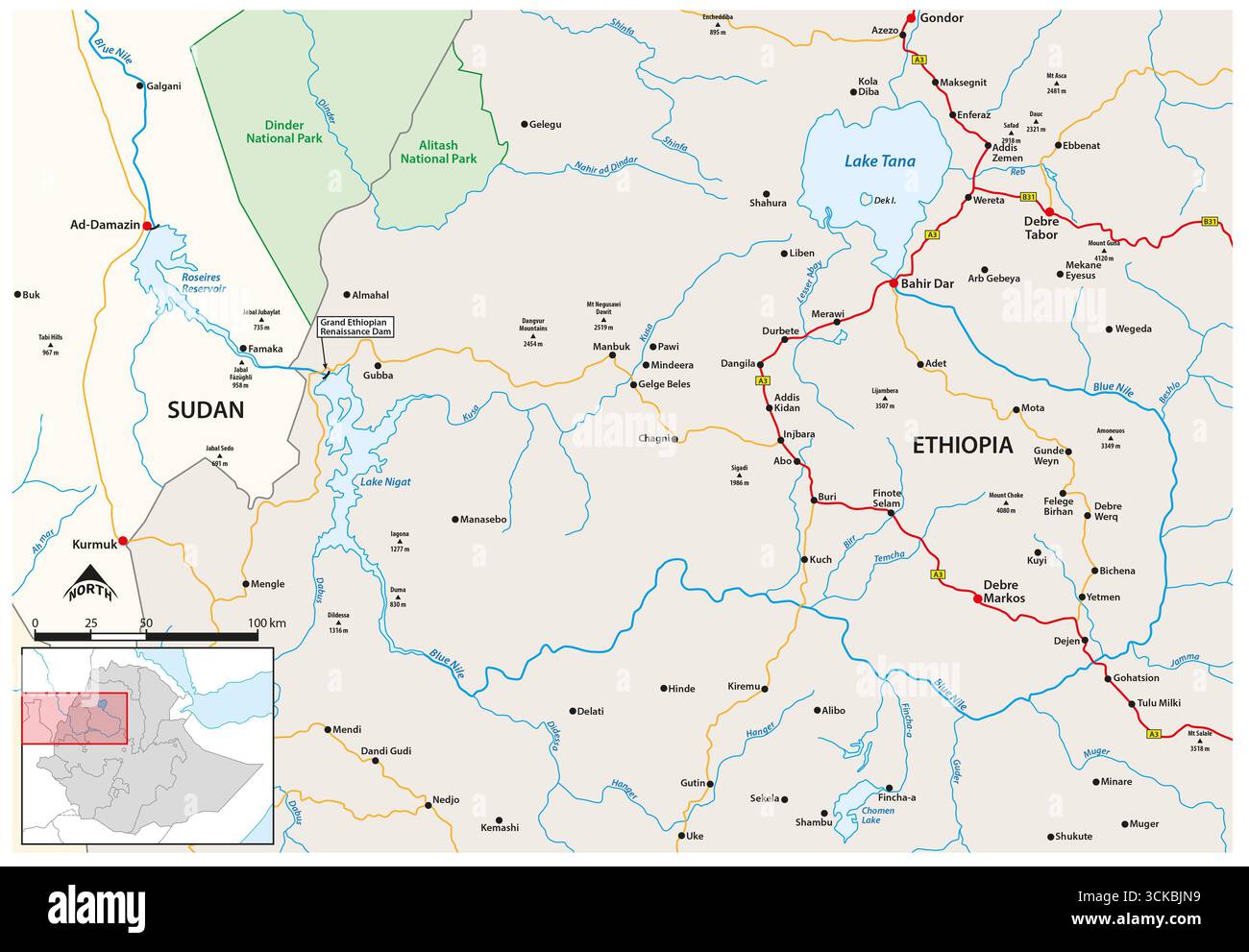 Grand Ethiopian Renaissance Dam map, Ethiopie Banque D'Images
