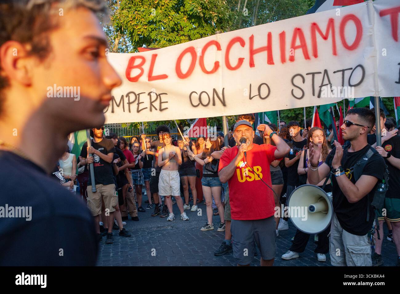 Rome, Italie, 7 septembre 2025 : manifestation pro-palestinienne en soutien à la flottille mondiale Sumud © Andrea Sabbadini Banque D'Images
