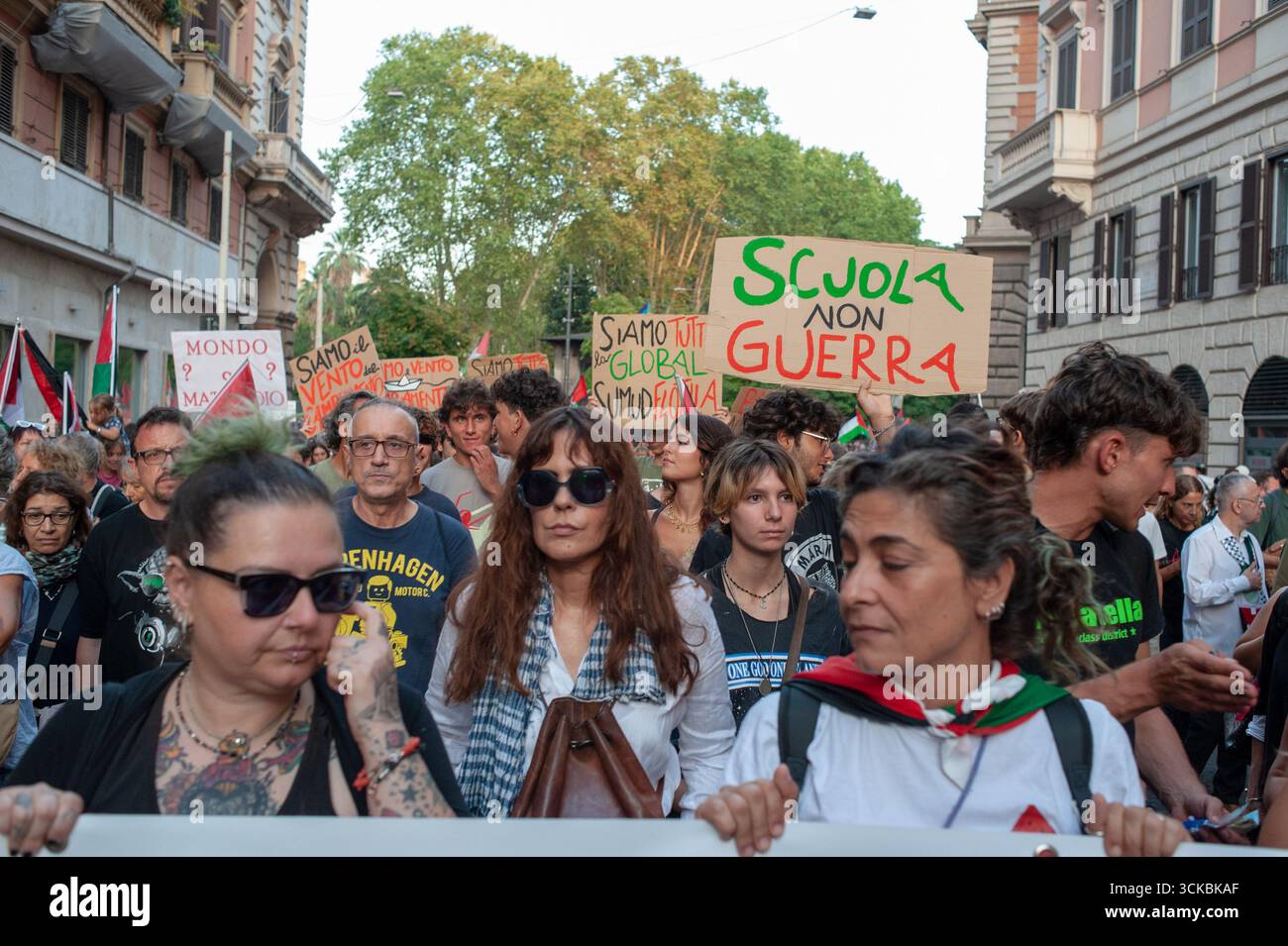 Rome, Italie, 7 septembre 2025 : manifestation pro-palestinienne en soutien à la flottille mondiale Sumud © Andrea Sabbadini Banque D'Images