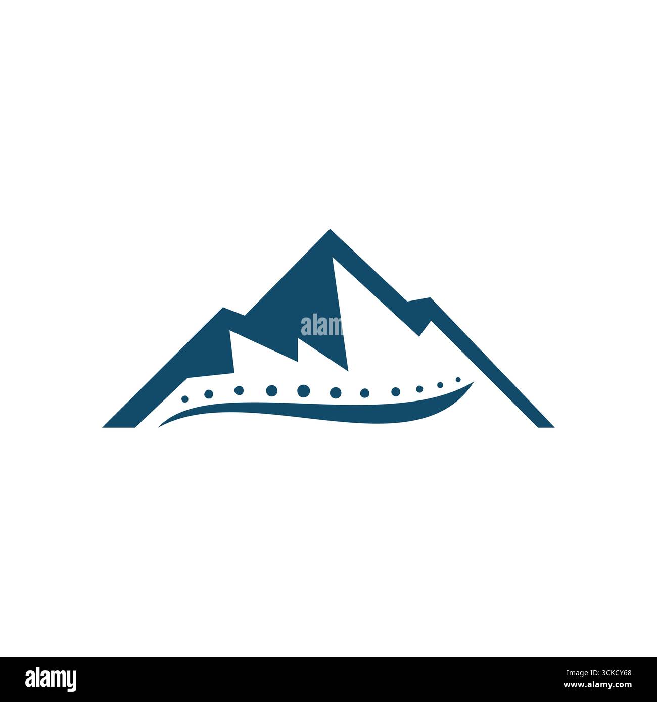 Ce logo de montagne bleu foncé combine des sommets pointus avec une courbe en pointillés lisse, représentant la stabilité et le mouvement. Il reflète la confiance, la santé et la resi Illustration de Vecteur