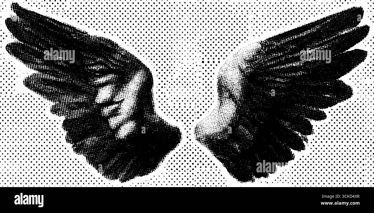 Ailes d'ange avec texture demi-teinte pour design encré et autocollant Illustration de Vecteur