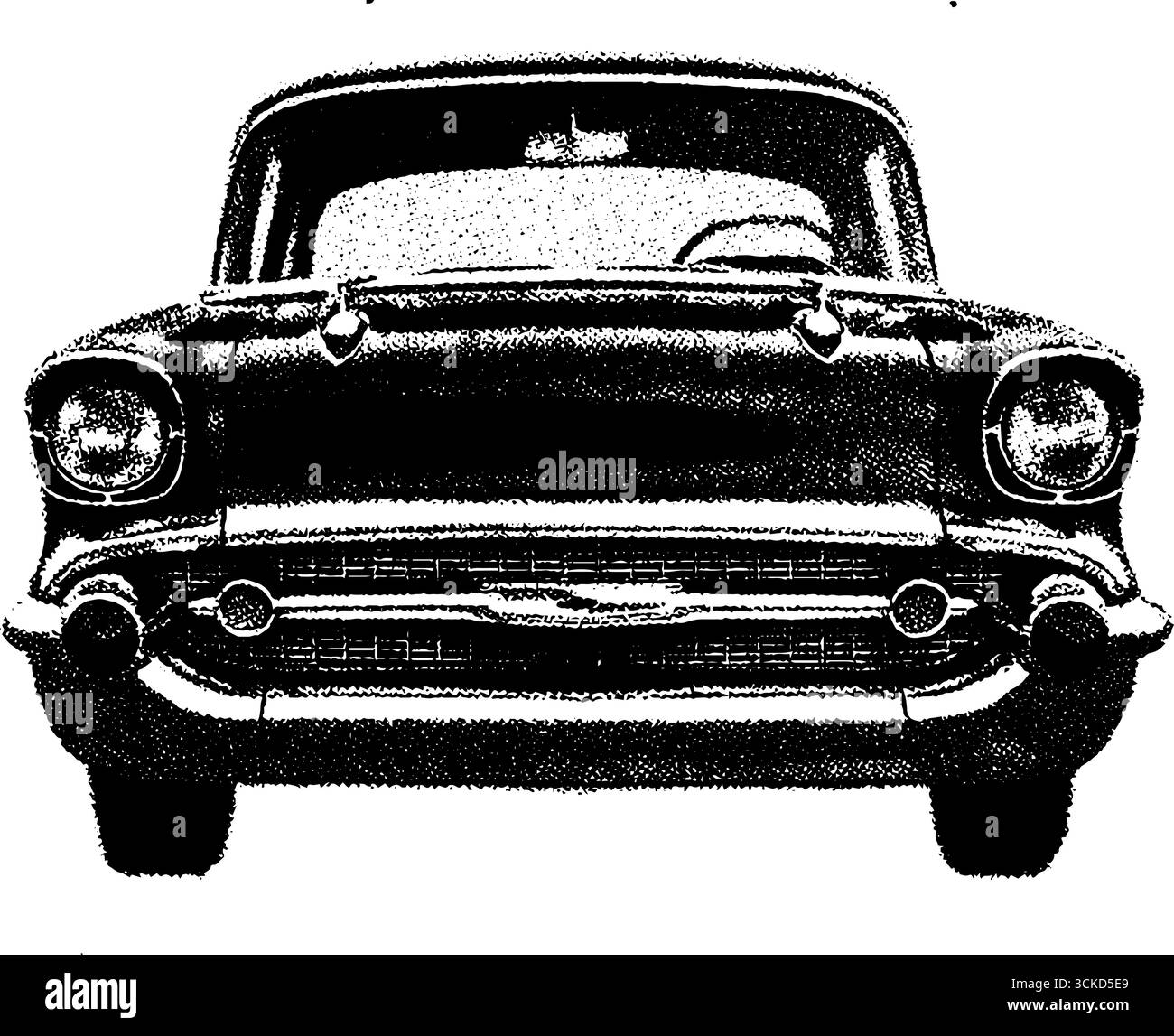 Vintage 1950s rétro demi-teinte classique vue de face de voiture pour impression et affiche. Illustration de Vecteur