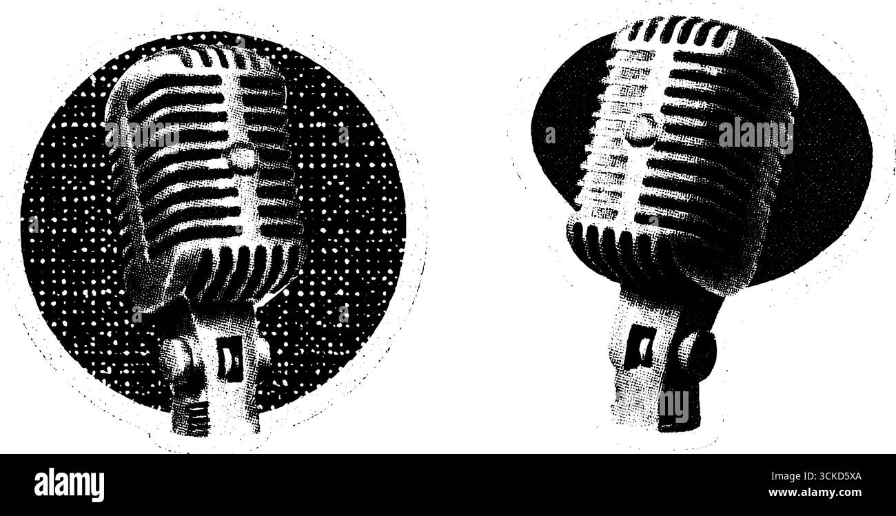 Design d'affiche demi-ton rétro microphone vintage des années 1950. Illustration de Vecteur