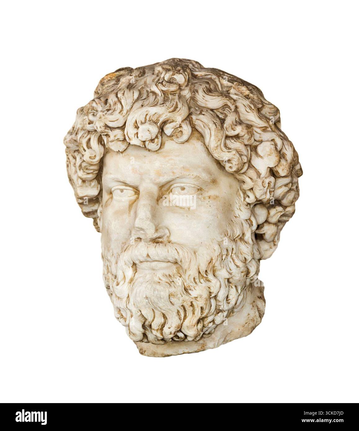 Ancien buste romain en marbre de Lucius Aelius Verus isolé sur fond blanc Banque D'Images