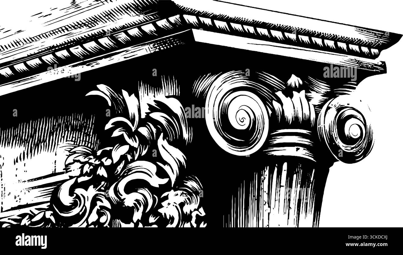 Illustration gravée de détails architecturaux romains antiques pour la conception vintage. Illustration de Vecteur