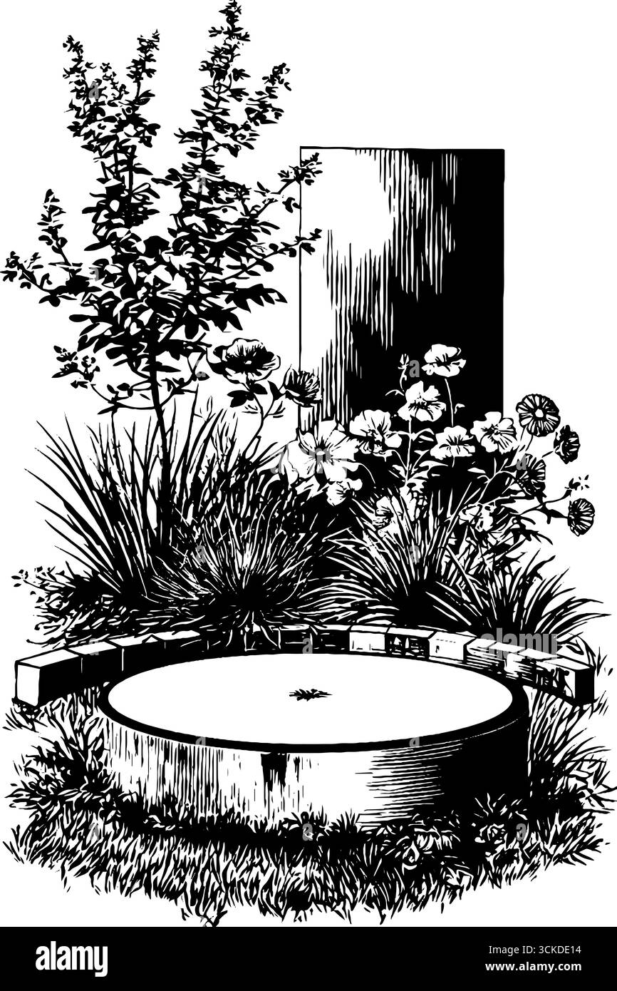 Illustration gravée vintage de la conception circulaire de parterre de fleurs. Illustration de Vecteur