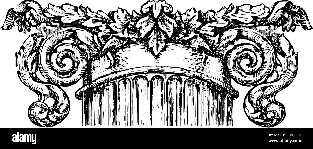 Vintage architectural colonne capital design - ornement gravé complexe. Illustration de Vecteur