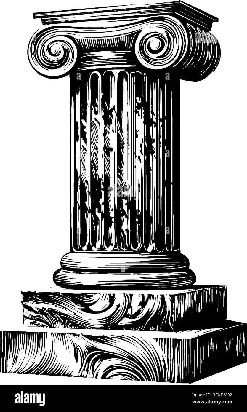 Illustration gravée élégante de la colonne ionique grecque classique pour l'inspiration artistique et design. Illustration de Vecteur