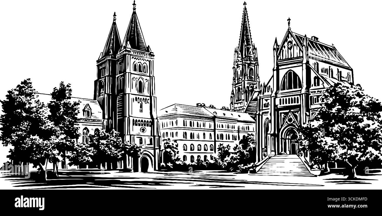 Illustrations architecturales néo-gothiques de pointe pour la conception et l'impression. Illustration de Vecteur