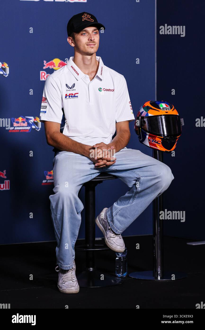 Luca Marini d'Italie et Honda HCR Castrol vus lors du MotoGP GP16 Red Bull Grand Prix de Saint-Marin et de la Riviera de Rimini - Conférence de presse au Misano World circuit Marco Simoncelli. Banque D'Images