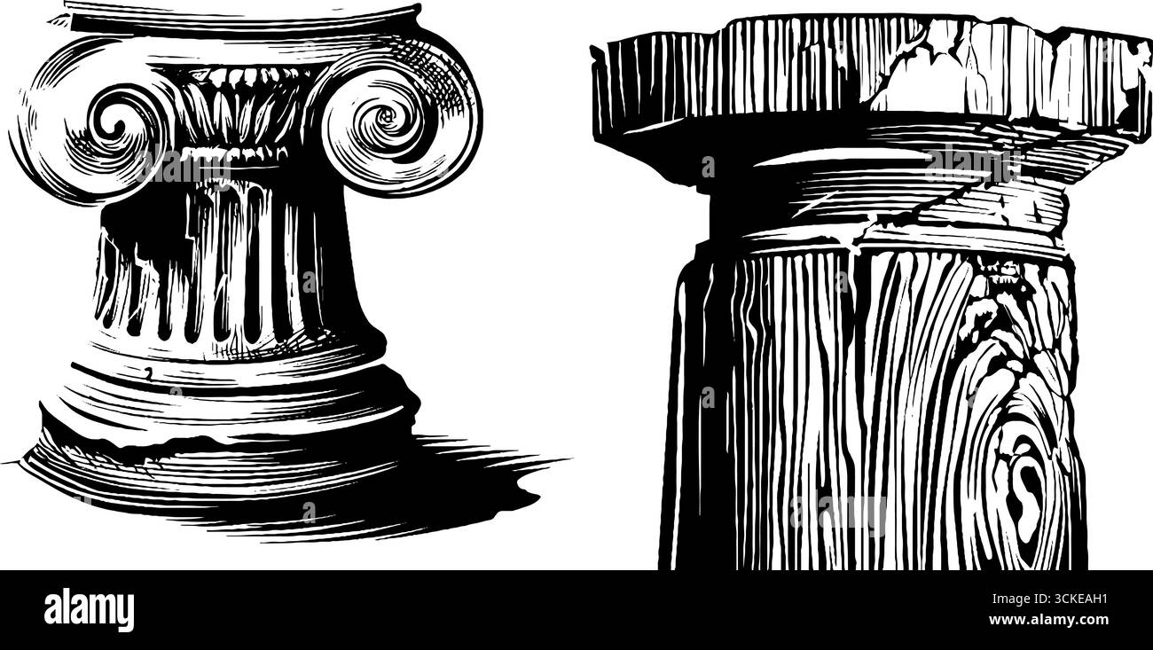 Conceptions de colonnes de marbre vintage et gravures détaillées capitales pour le décor et les projets d'art. Illustration de Vecteur