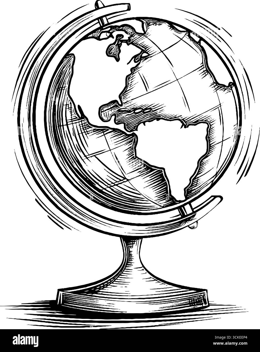 Gravure globe vintage dessinée à la main avec des lignes grasses noires pour un design rétro. Illustration de Vecteur