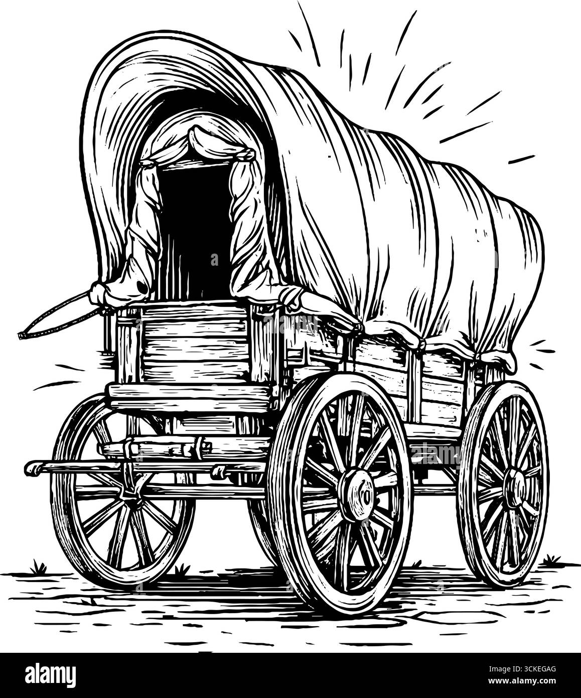 Gravure vintage de wagon couvert de l'époque de la frontière américaine. Illustration de Vecteur