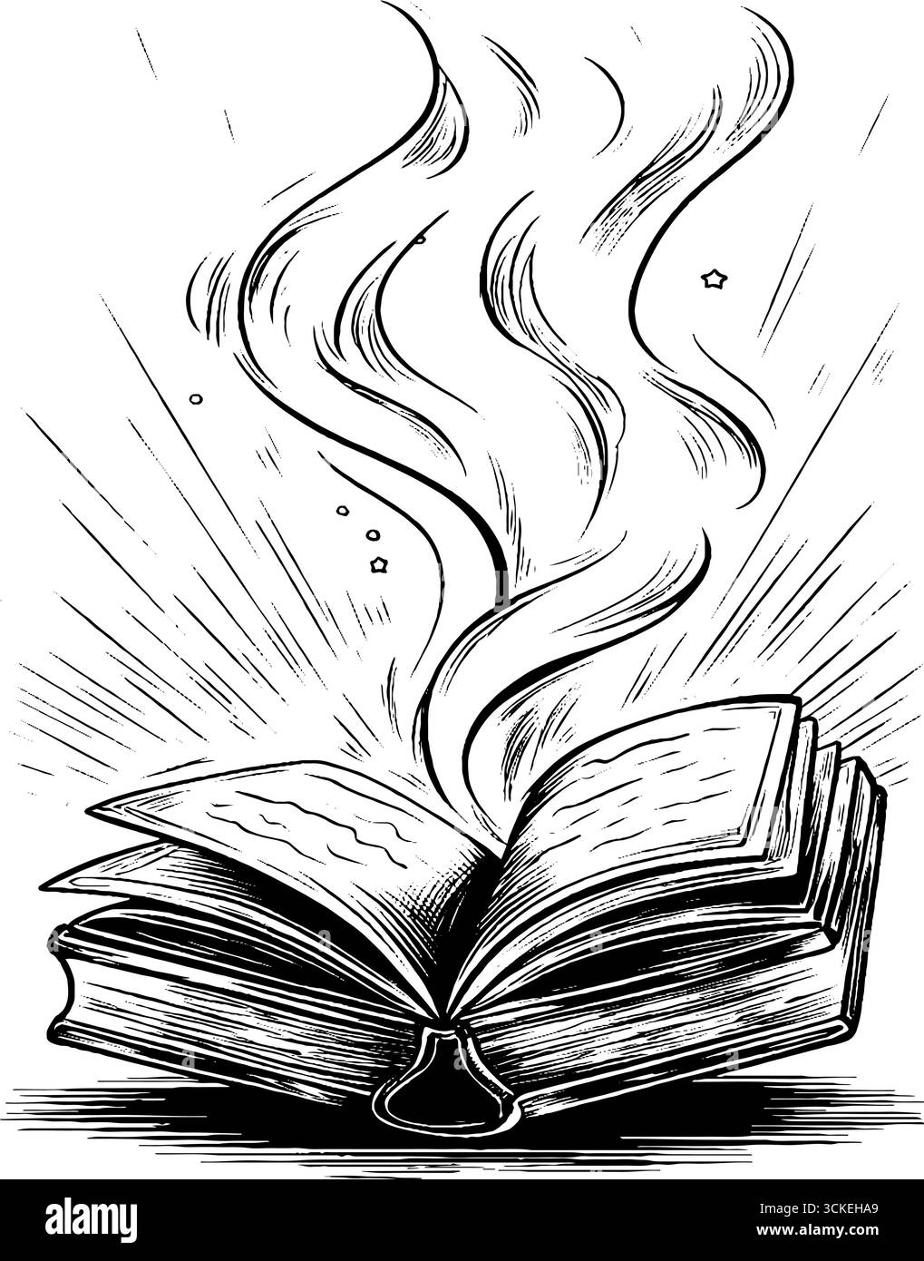 Illustration gravée vintage d'un livre ouvert avec des éléments décoratifs pour un design créatif. Illustration de Vecteur