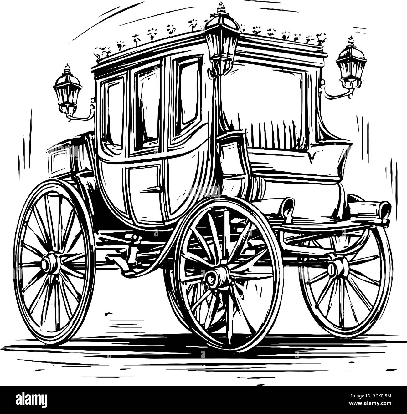 Illustration gravée vintage d'un chariot de cheval avec des lampes pour le design rétro et la décoration. Illustration de Vecteur