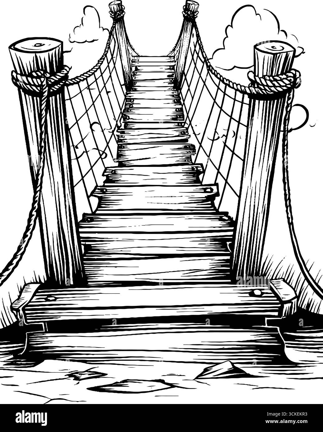 Gravure vintage dessinée à la main de pont de corde rustique pour un design rétro. Illustration de Vecteur