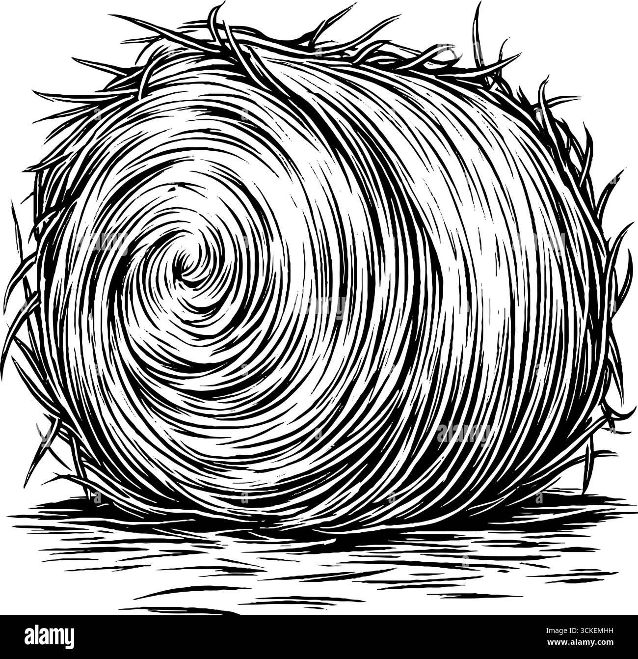 Concept de ferme rustique de balle de foin dans le style gravé noir et blanc. Illustration de Vecteur