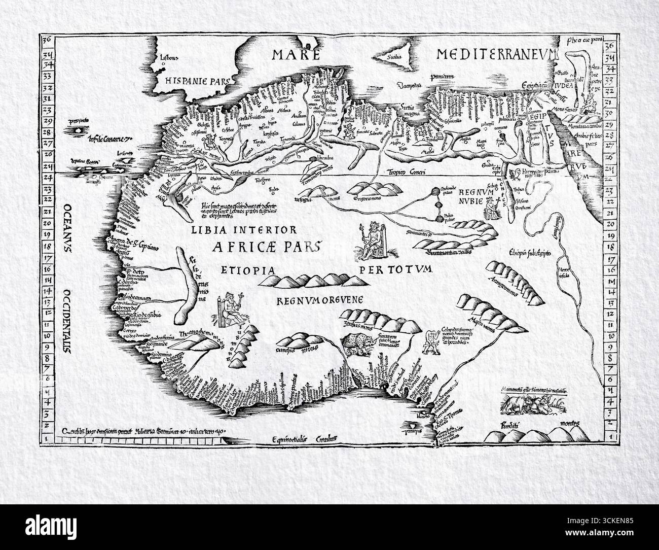 Tabula Moderna Primae et Secundae Partis Aphricae Maps, Early Renaissance Antique Africa Cartography, rares tirages de l'Atlas du XVIe siècle Banque D'Images