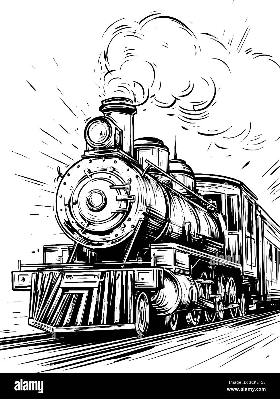 Illustration gravée vintage d'une locomotive à vapeur en mouvement. Illustration de Vecteur