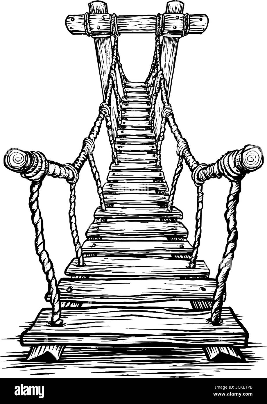 Illustration gravée vintage d'une silhouette de pont de corde pour la conception et la décoration. Illustration de Vecteur