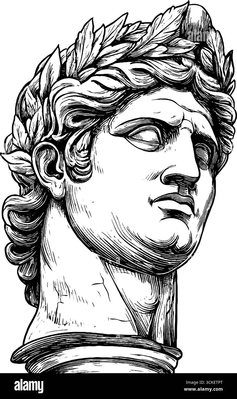 Gravure de divinité romaine antique avec couronne de laurier - conception pour des projets d'art historique. Illustration de Vecteur