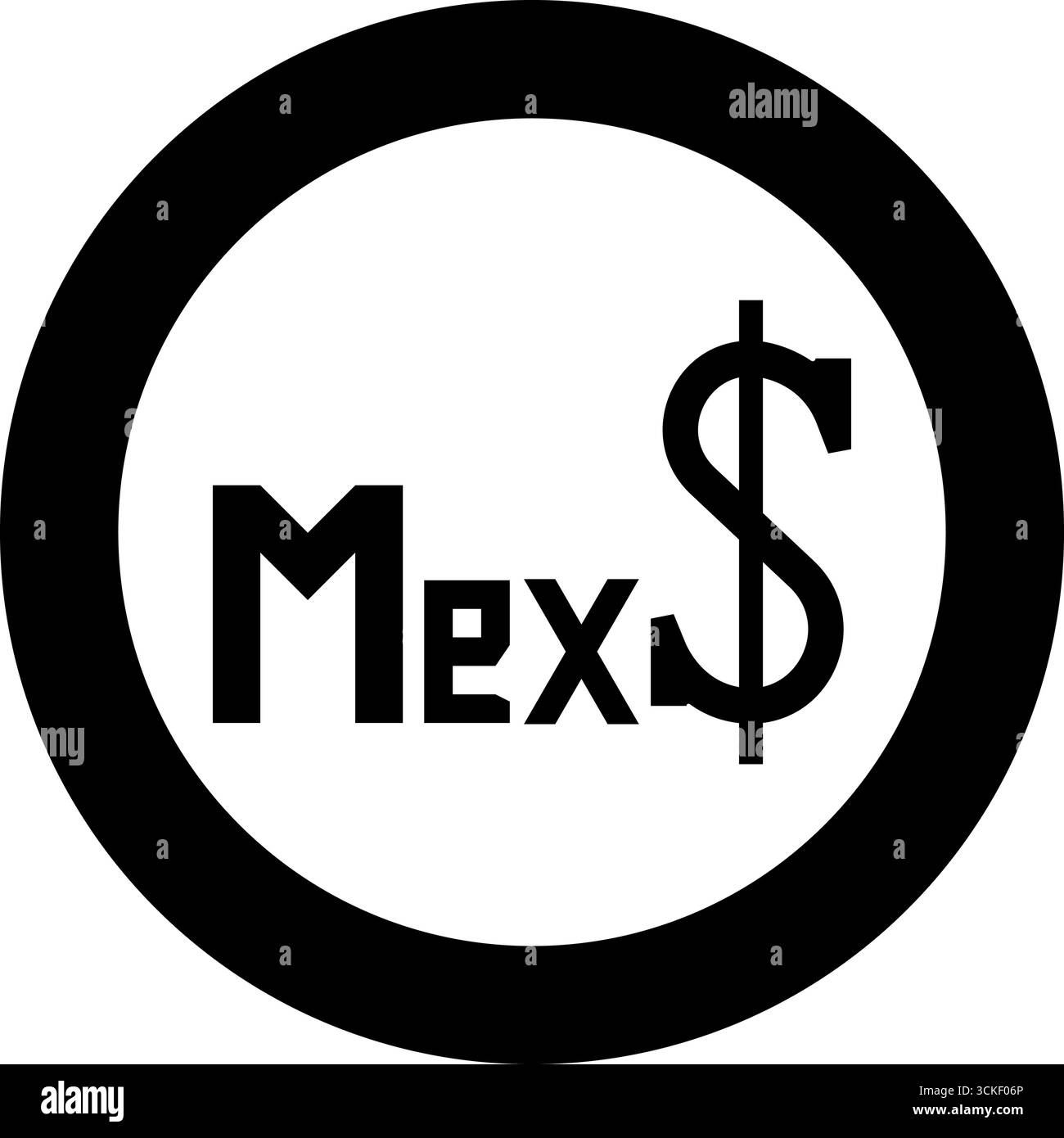 Mexique Peso devise MXN icône d'argent dollar pesos mexicain dans le cercle rond noir illustration vectorielle image de contour solide style simple Illustration de Vecteur