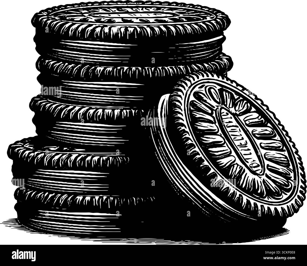 Illustration gravée vintage de biscuits sablés empilés pour des projets de design rétro. Illustration de Vecteur