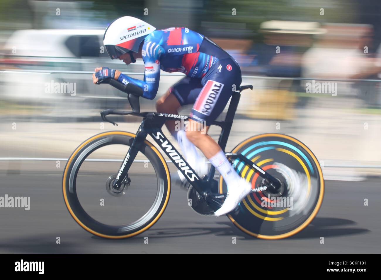 Valladolid, Espagne, 11 septembre 2025 : Mikel Landa (51 ans), cycliste Soudal Quick-Step, participe au contre-la-montre lors de l'étape 18 de la Vuelta a España 2025 dans la ville de Valladolid, le 11 septembre 2025, à Valladolid, en Espagne. Crédit : Alberto Brevers / Almay Live News. Banque D'Images