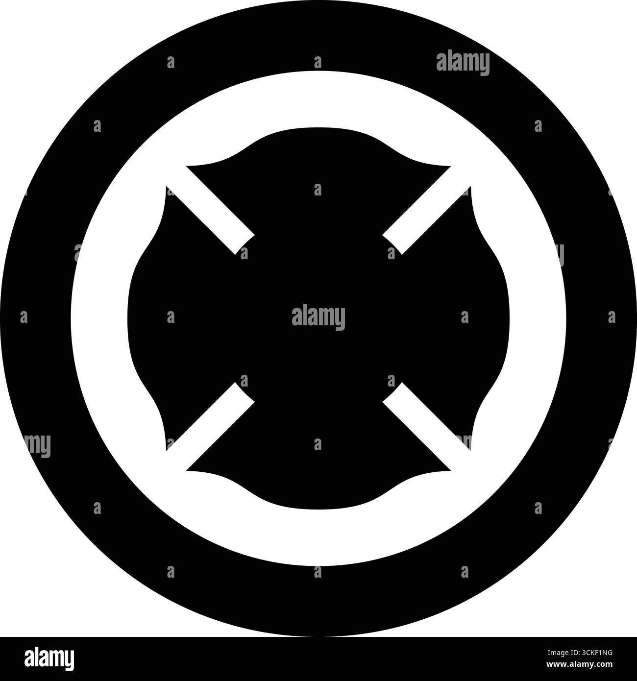 Pompier Cross Malte emblème pompier pompier dept icône en cercle rond noir illustration vectorielle image plein contour style simple Illustration de Vecteur