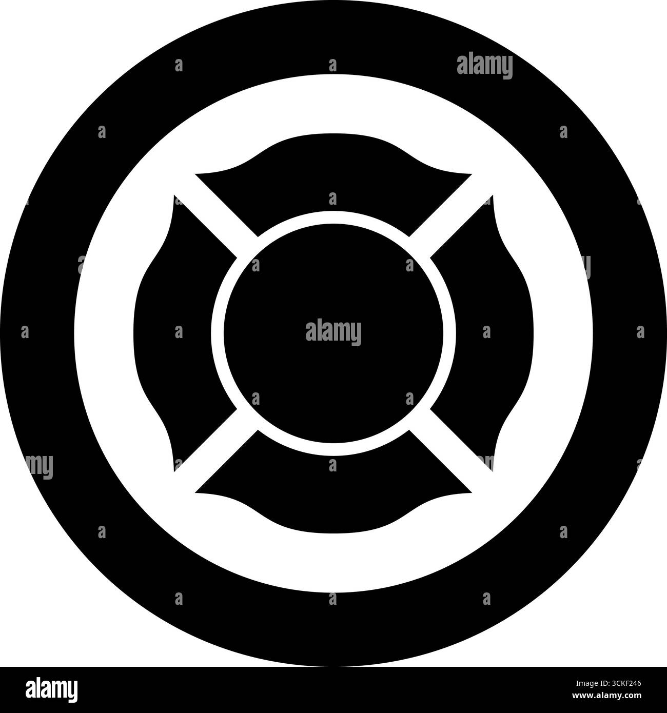 Pompier Cross Malte emblème pompier pompier dept icône en cercle rond noir illustration vectorielle image plein contour style simple Illustration de Vecteur