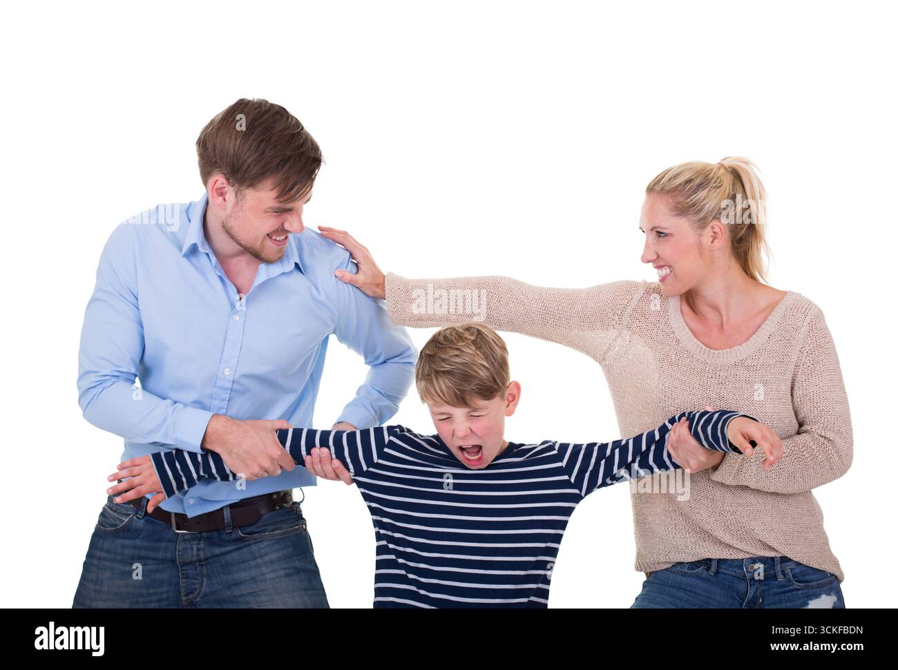 Parents qui luttent pour leur enfant, conflit symbolique de garde d'image Banque D'Images