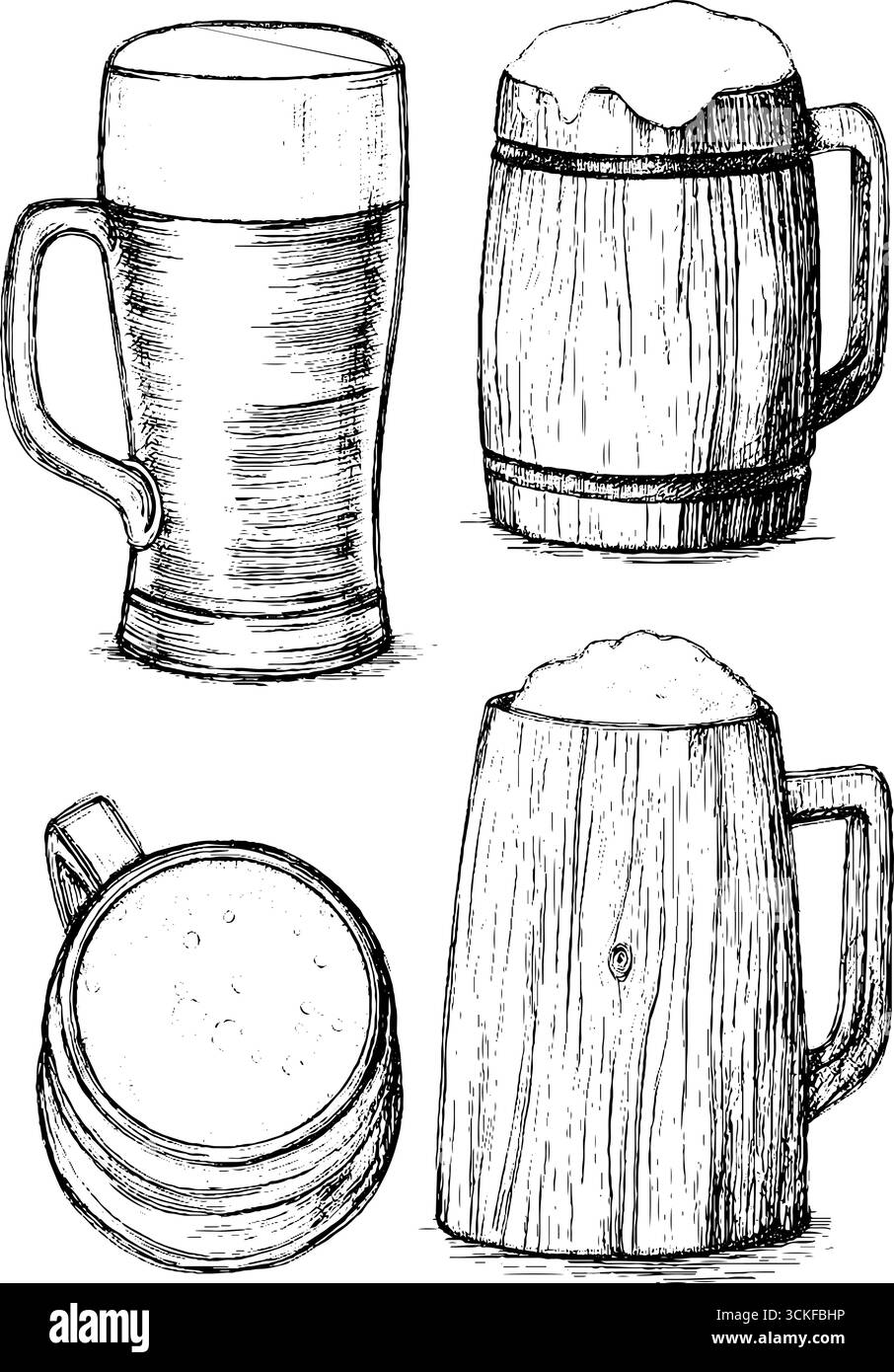 Variété de tasses à bière vintage et de chandelles en croquis noir et blanc. Illustration de Vecteur Variété de tasses à bière vintage et de chandelles en croquis noir et blanc. Illustration de Vecteur