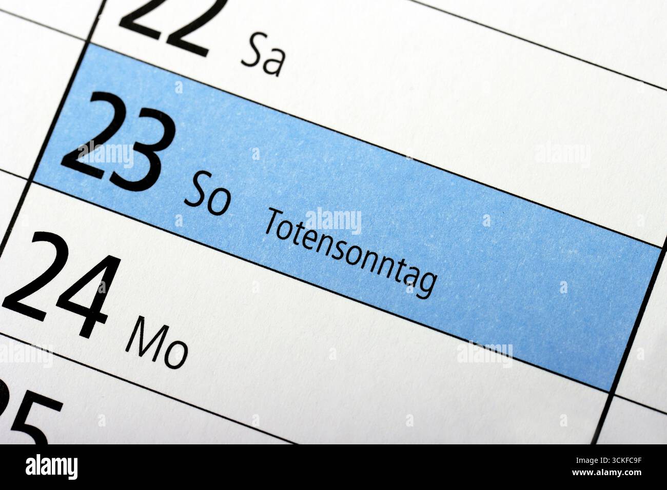 Calendrier annuel 2025, 23 novembre, dimanche commémoratif, jour du souvenir des défunts, Allemagne Banque D'Images