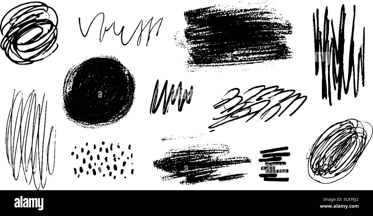 Artistic Doodle Set : griffonnages abstraits et tourbillons pour des projets de design créatif. Illustration de Vecteur