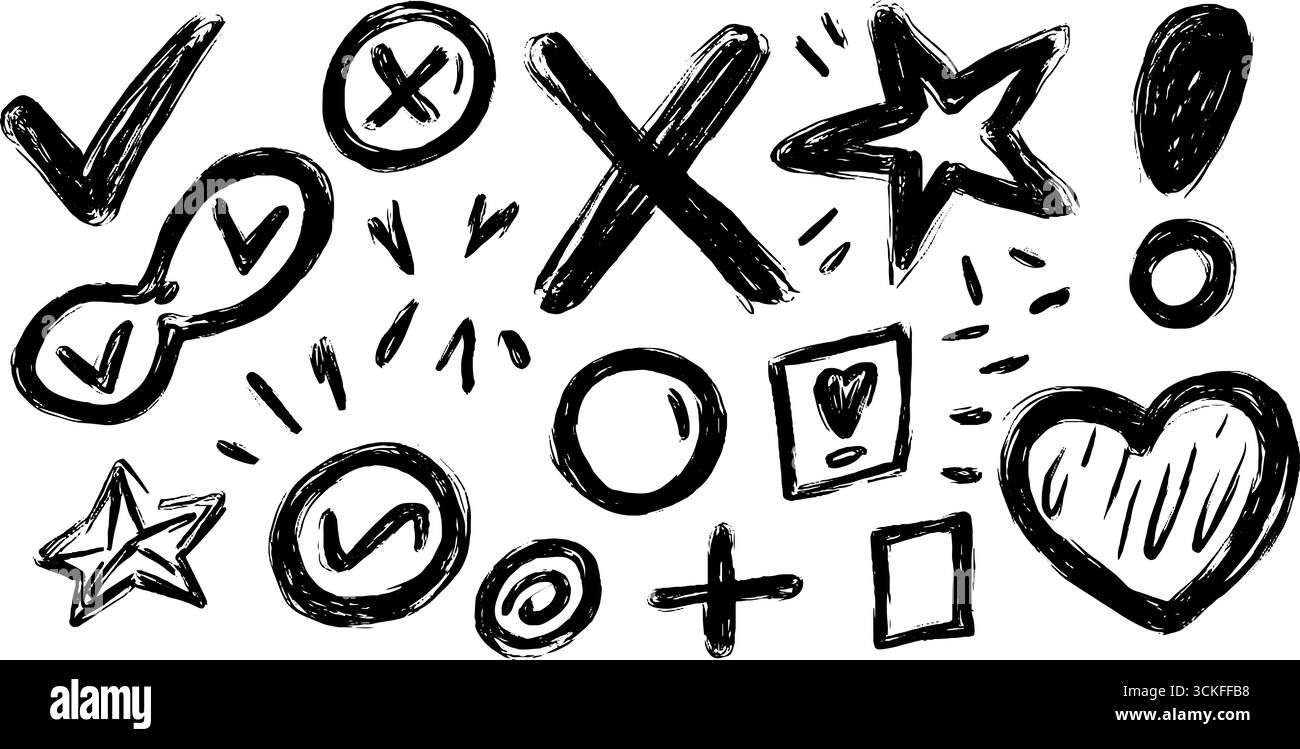 Ensemble créatif de marques de contrôle, de croix et de symboles pour un design dynamique. Illustration de Vecteur