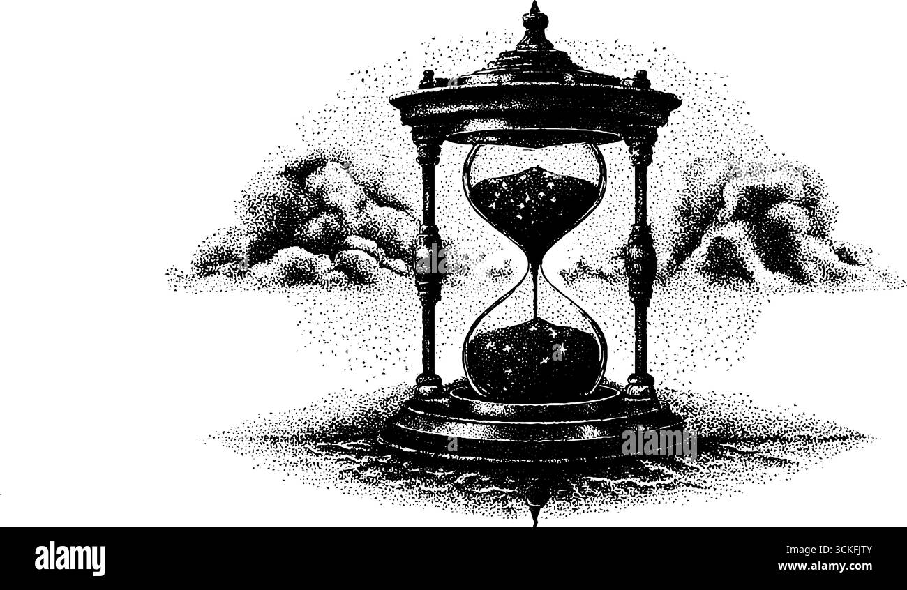 Sablier pointillé complexe avec fond nuageux pour les projets de conception. Illustration de Vecteur