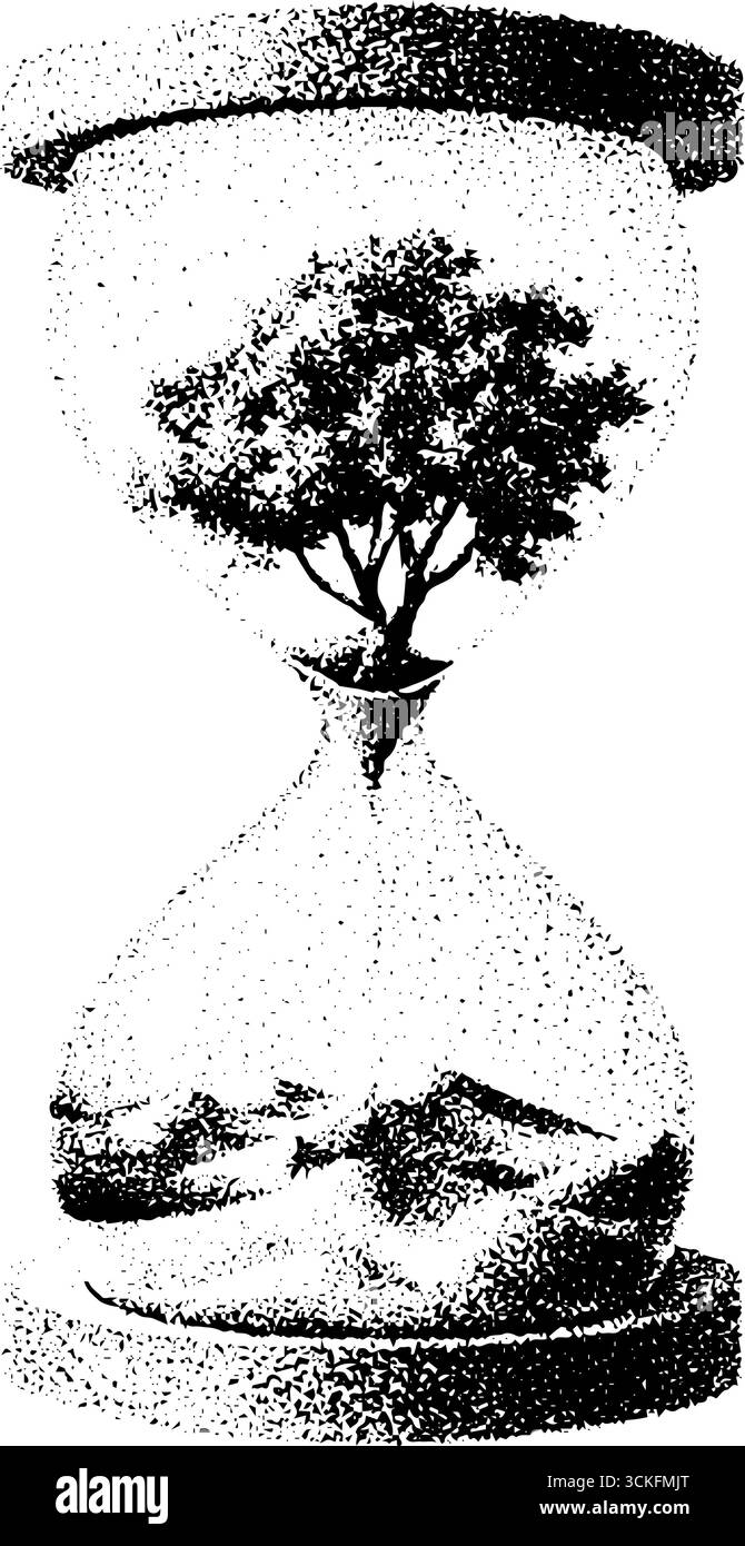 Illustration de sablier pointillé avec arbre et scène de paysage pour la conception vintage. Illustration de Vecteur