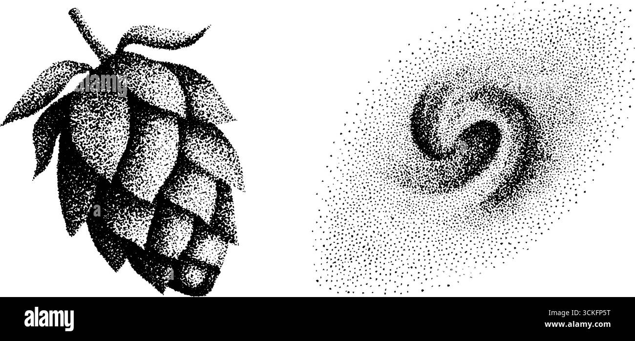 Art pointillé de pointillés de cône de houblon et motif de morphing pour les projets de conception. Illustration de Vecteur