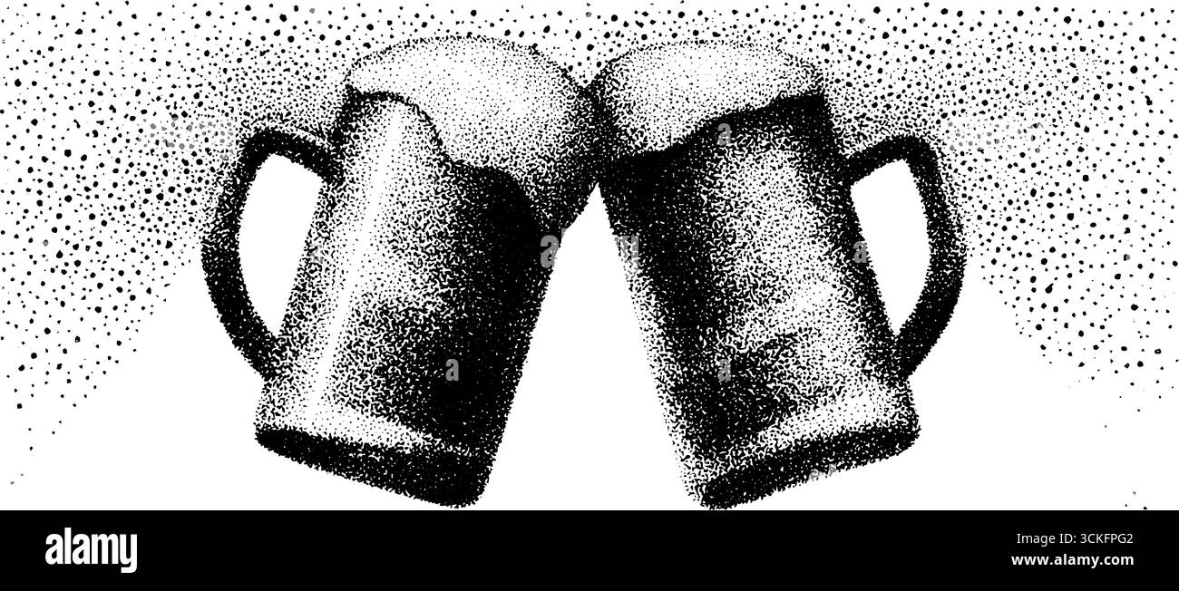 Célébration avec tasses à bière clinking stippling art - idéal pour les affiches et les cartes. Illustration de Vecteur