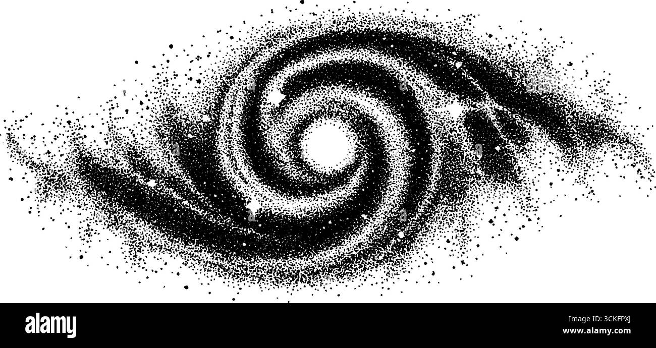Pointillés complexes d'une galaxie spirale montrant le mouvement cosmique et la profondeur. Illustration de Vecteur
