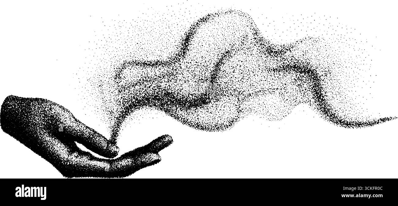 Main mystique libérant la brume éthérée dans l'art de dotwork pointillé pour le design vintage. Illustration de Vecteur