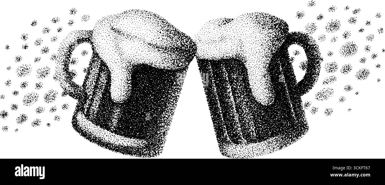 Illustration pointillée de deux tasses à bière clinking avec effet demi-ton vintage. Illustration de Vecteur Illustration pointillée de deux tasses à bière clinking avec effet demi-ton vintage. Illustration de Vecteur