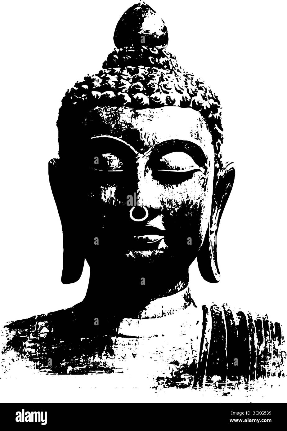 Illustration de silhouette de bouddha grunge noir et blanc pour la conception spirituelle et artistique. Illustration de Vecteur