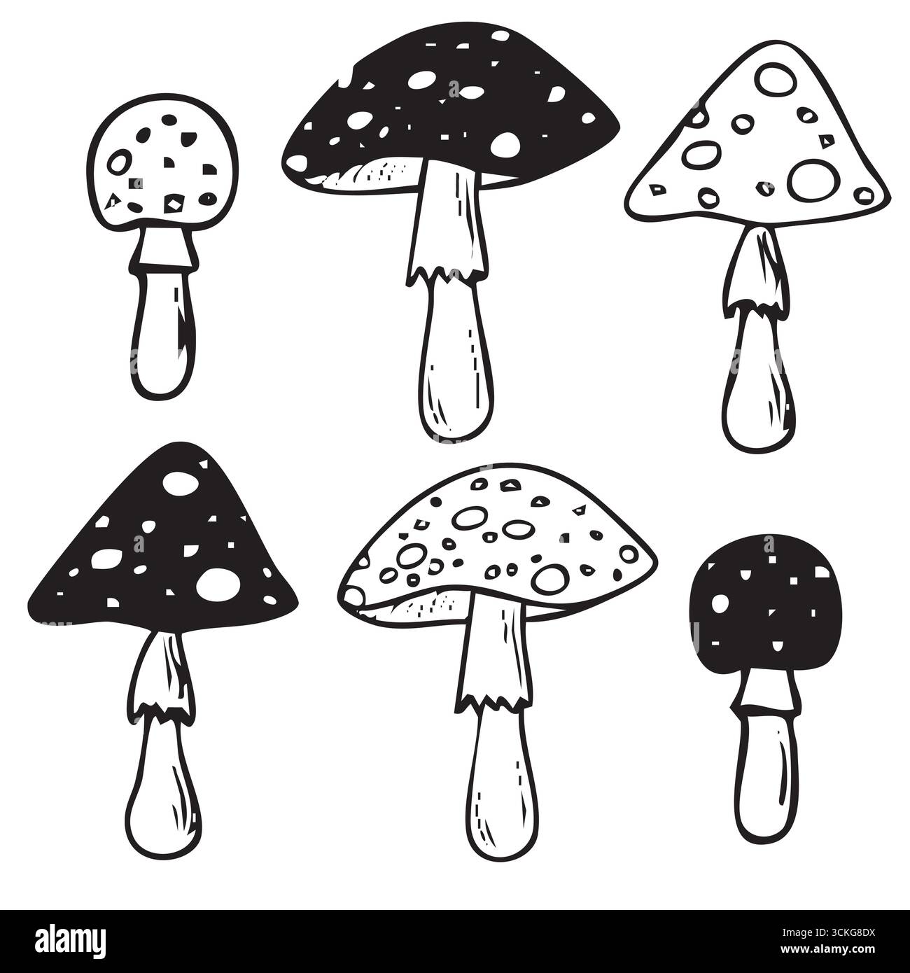 Doodle vectoriel dessiné à la main de champignons Illustration de Vecteur