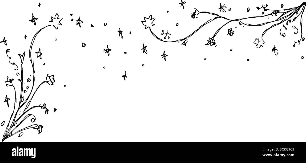 Fantaisiste dessiné à la main dans le coin avec des étoiles de curling et des griffonnages pour des designs créatifs. Illustration de Vecteur