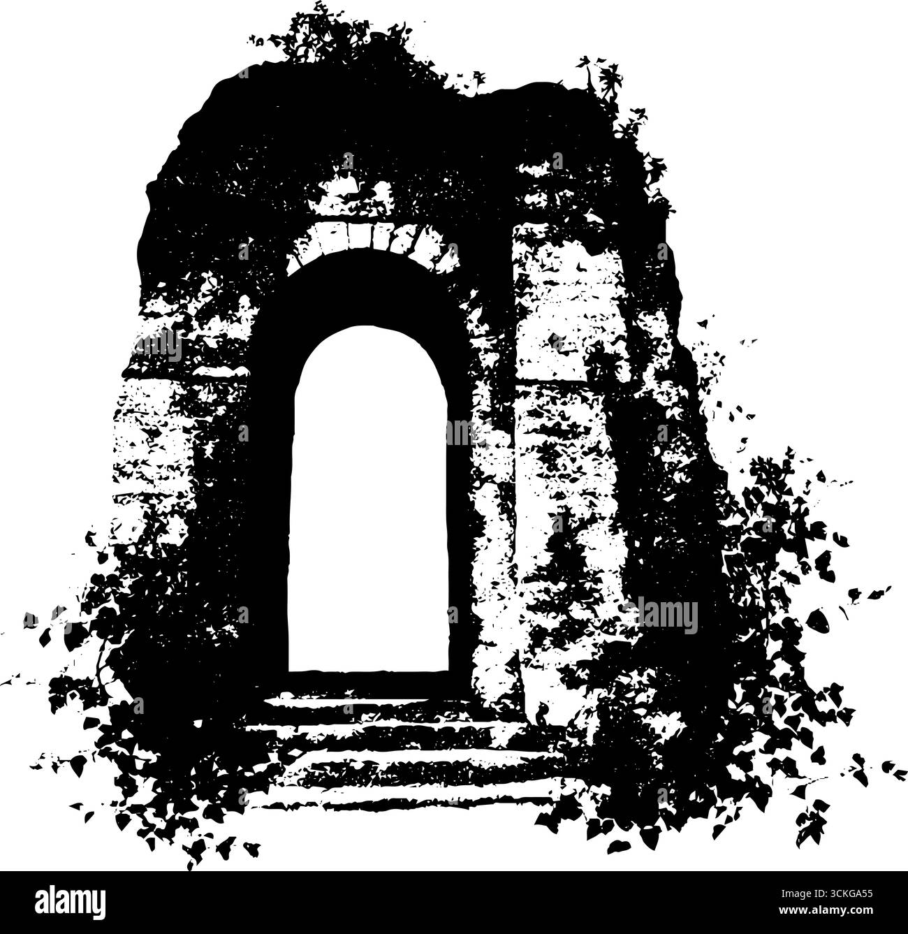 Grunge illustration en noir et blanc de ruines anciennes - histoire architecturale et design urbain. Illustration de Vecteur