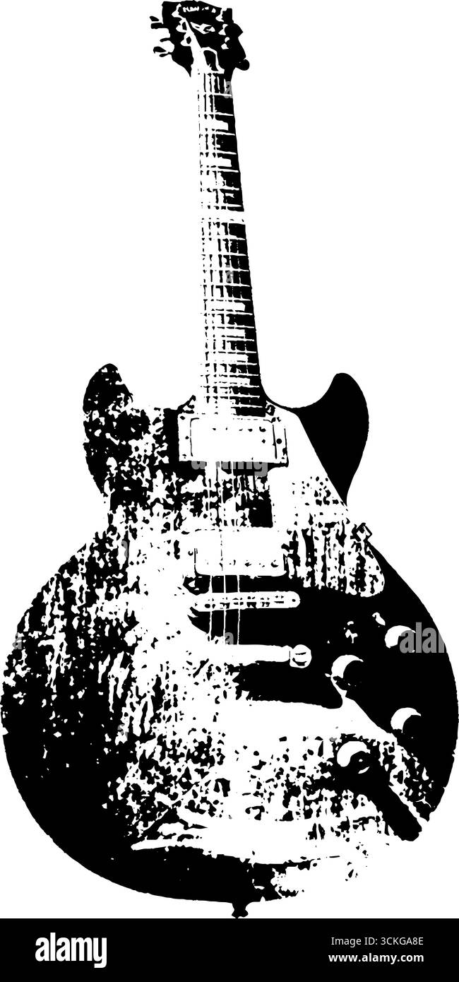 Design de guitare électrique noir et blanc grunge pour affiches et impressions. Illustration de Vecteur